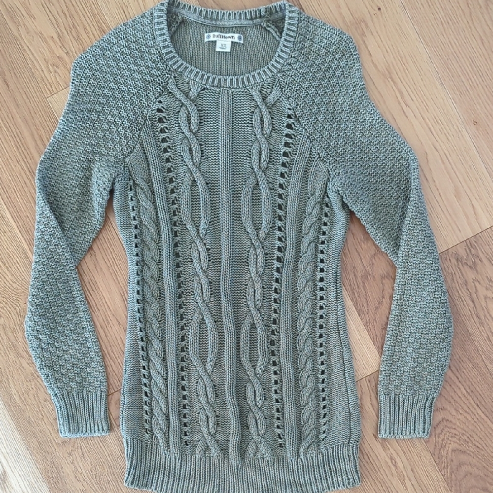 Ruff Hewn Green Crew Neck Cable Knit Sweater